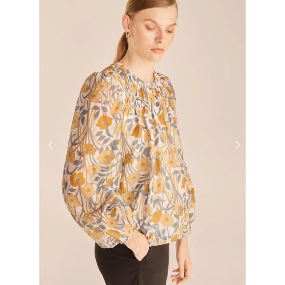 Rebecca Taylor Daphne Fleur Blouse in Buttercream Combo Cotton/Silk Size Small - Picture 1 of 8